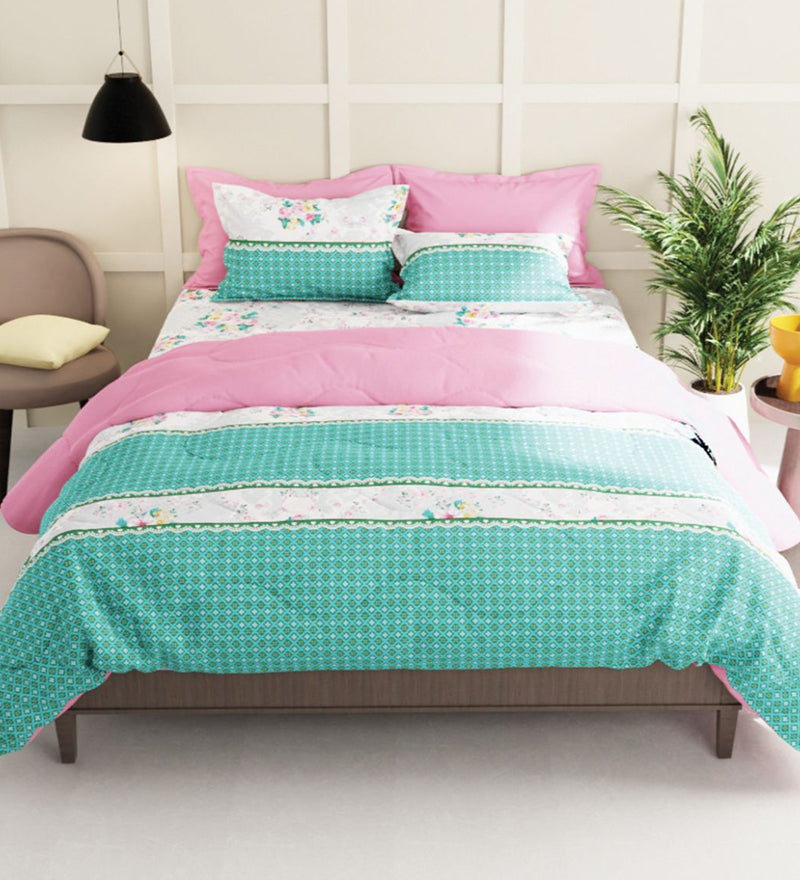 Extra Smooth Micro Double Bedsheet With 2 Pillow Covers + 2 Pillows <small> (floral-mint/multi)</small>