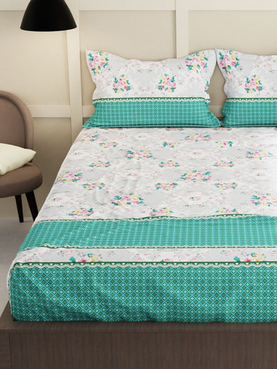Extra Smooth Micro Double Bedsheet With 2 Pillow Covers <small> (floral-mint/multi)</small>