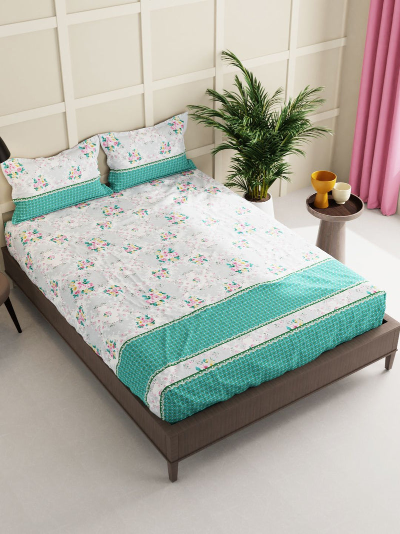 Extra Smooth Micro Double Bedsheet With 2 Pillow Covers <small> (floral-mint/multi)</small>