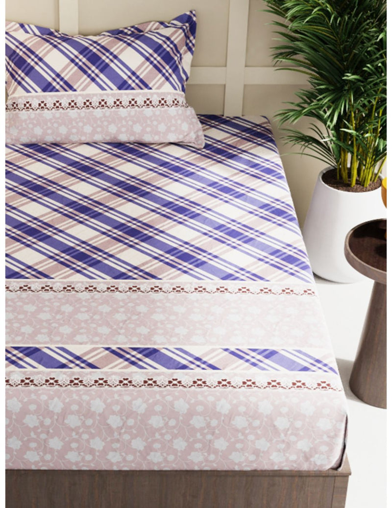 Extra Smooth Micro Single Bedsheet With 1 Pillow Cover <small> (checks-beige/blue)</small>