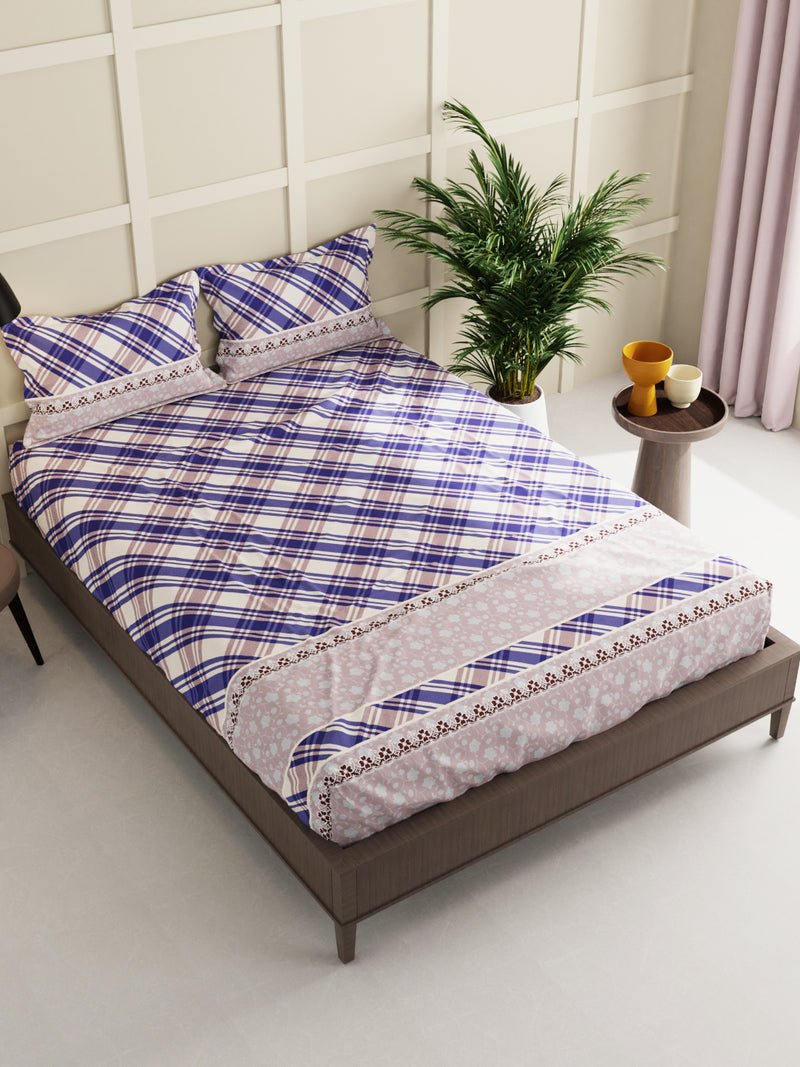 Extra Smooth Micro Double Bedsheet With 2 Pillow Covers <small> (checks-beige/blue)</small>