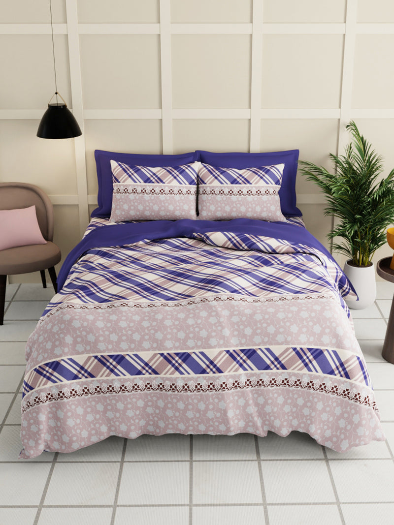 Extra Smooth Micro Double Bedsheet With 2 Pillow Covers <small> (checks-beige/blue)</small>