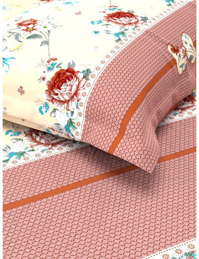 Extra Smooth Micro Single Bedsheet With 1 Pillow Cover <small> (floral-beige/brown)</small>
