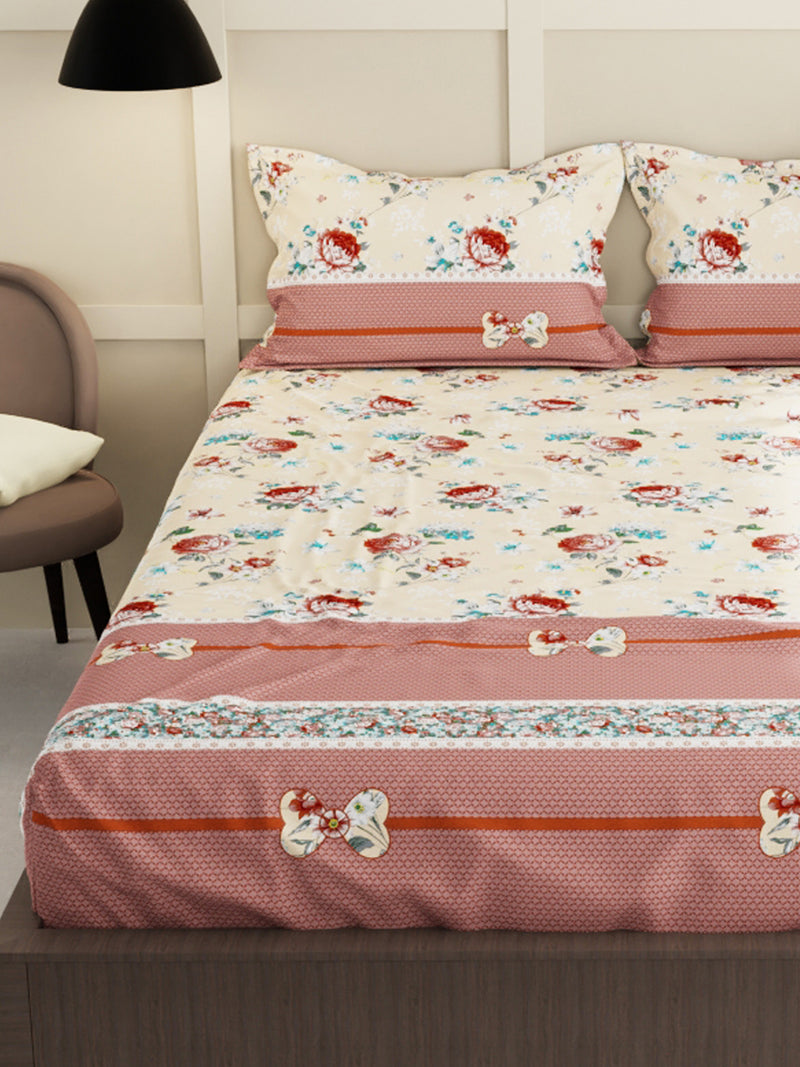 Extra Smooth Micro Double Bedsheet With 2 Pillow Covers <small> (floral-beige/brown)</small>