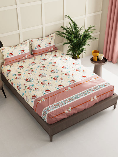 Extra Smooth Micro Double Bedsheet With 2 Pillow Covers <small> (floral-beige/brown)</small>