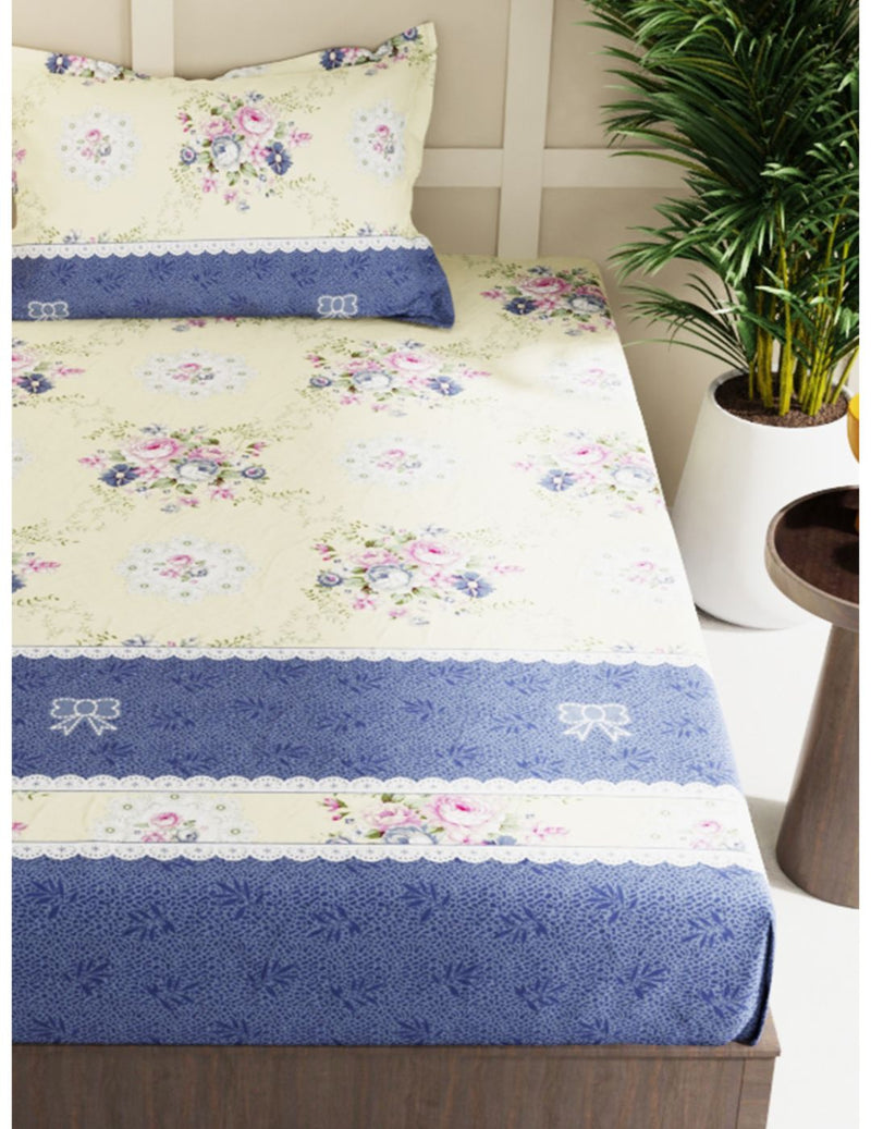 Extra Smooth Micro Single Bedsheet With 1 Pillow Cover <small> (floral-lt. sage/blue)</small>