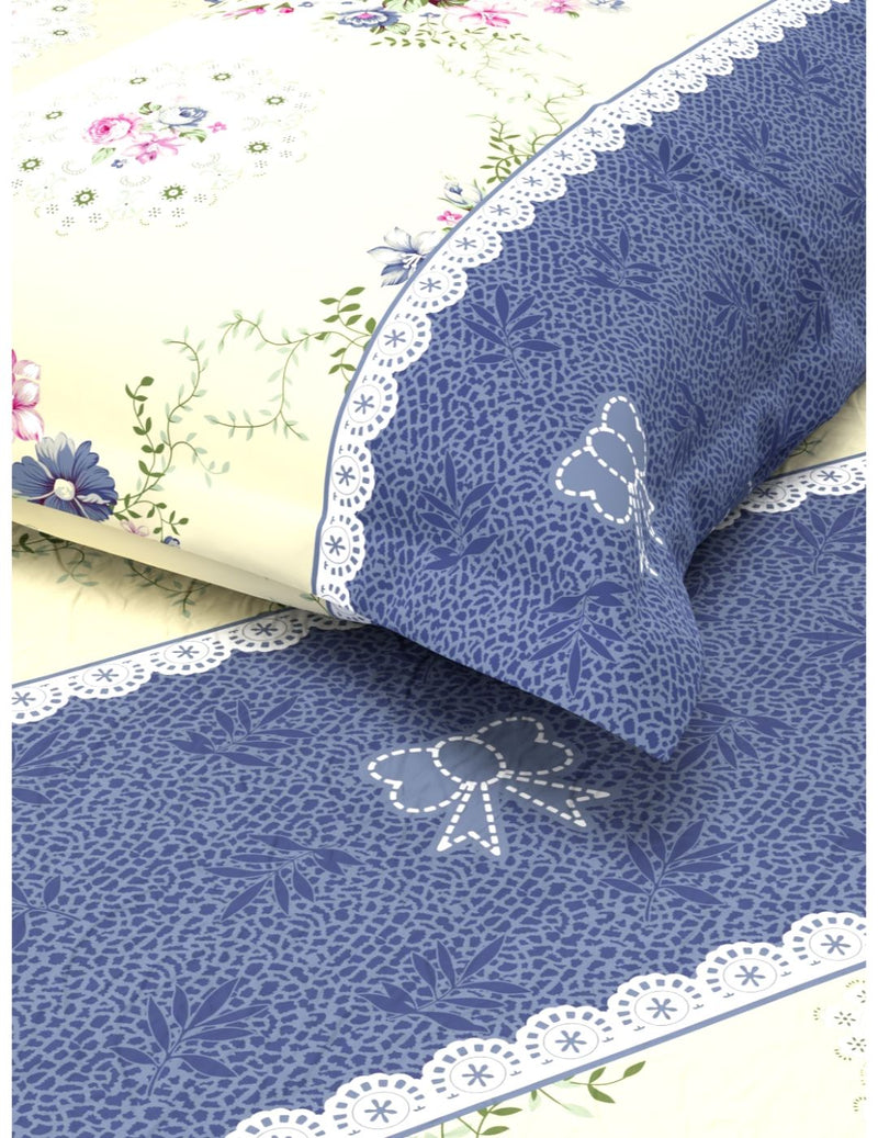 Extra Smooth Micro Single Bedsheet With 1 Pillow Cover <small> (floral-lt. sage/blue)</small>