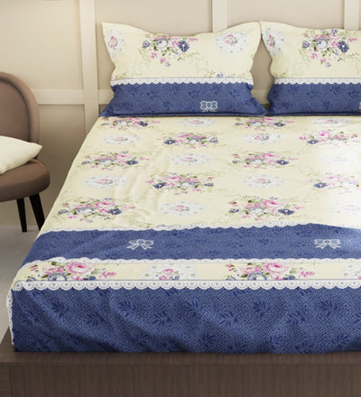 Extra Smooth Micro Double Bedsheet With 2 Pillow Covers + 2 Pillows <small> (floral-lt. sage/blue)</small>