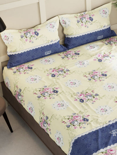 Extra Smooth Micro Double Bedsheet With 2 Pillow Covers <small> (floral-lt. sage/blue)</small>