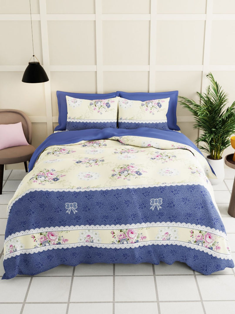 Extra Smooth Micro Double Bedsheet With 2 Pillow Covers <small> (floral-lt. sage/blue)</small>