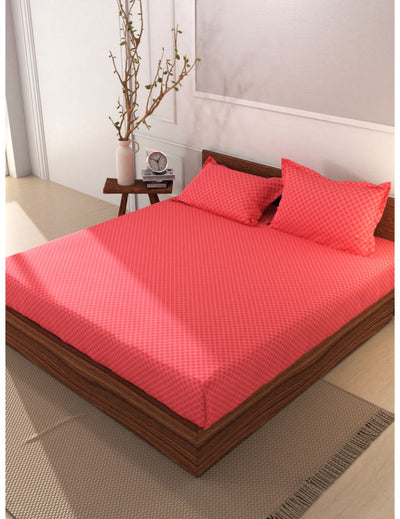Soft 100% Natural Cotton Xl King Fitted Bedsheet With Elastic Edges With 2 Pillow Covers <small> (geometric-pink)</small>