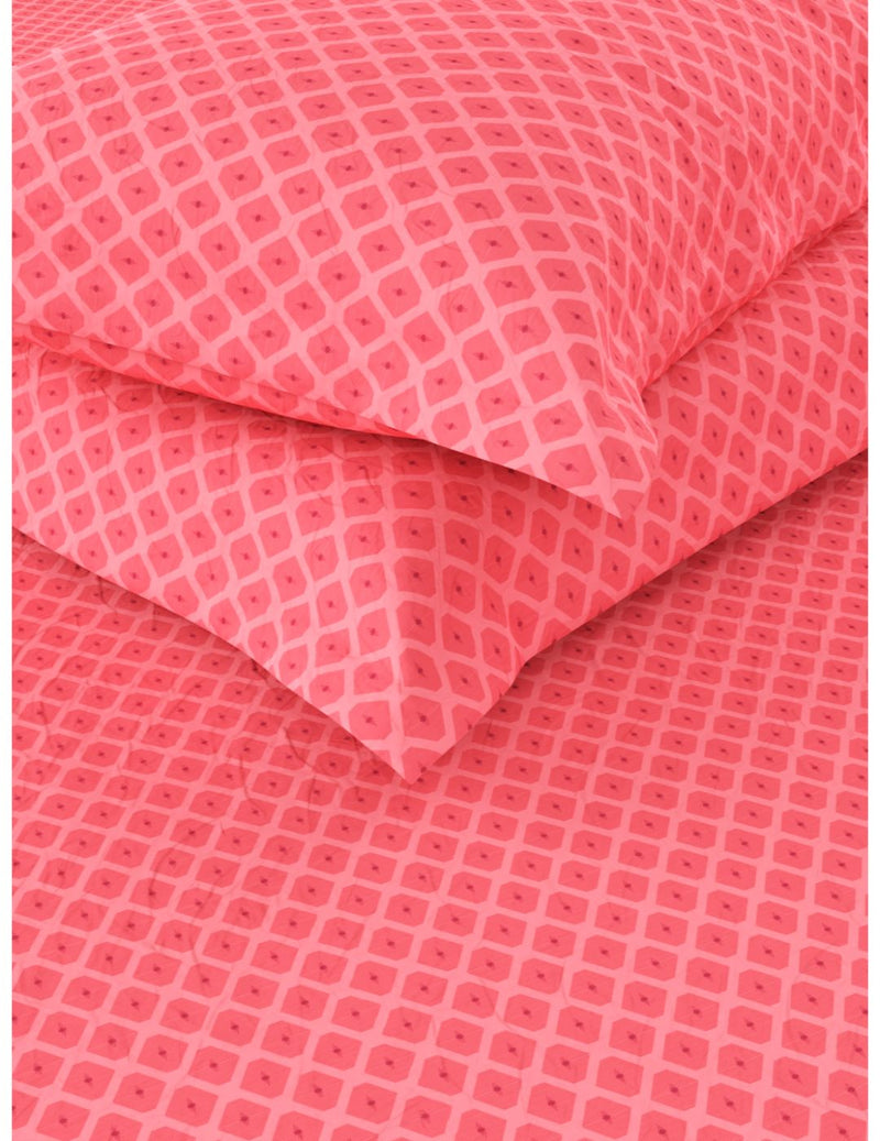 Soft 100% Natural Cotton Xl King Fitted Bedsheet With Elastic Edges With 2 Pillow Covers <small> (geometric-pink)</small>