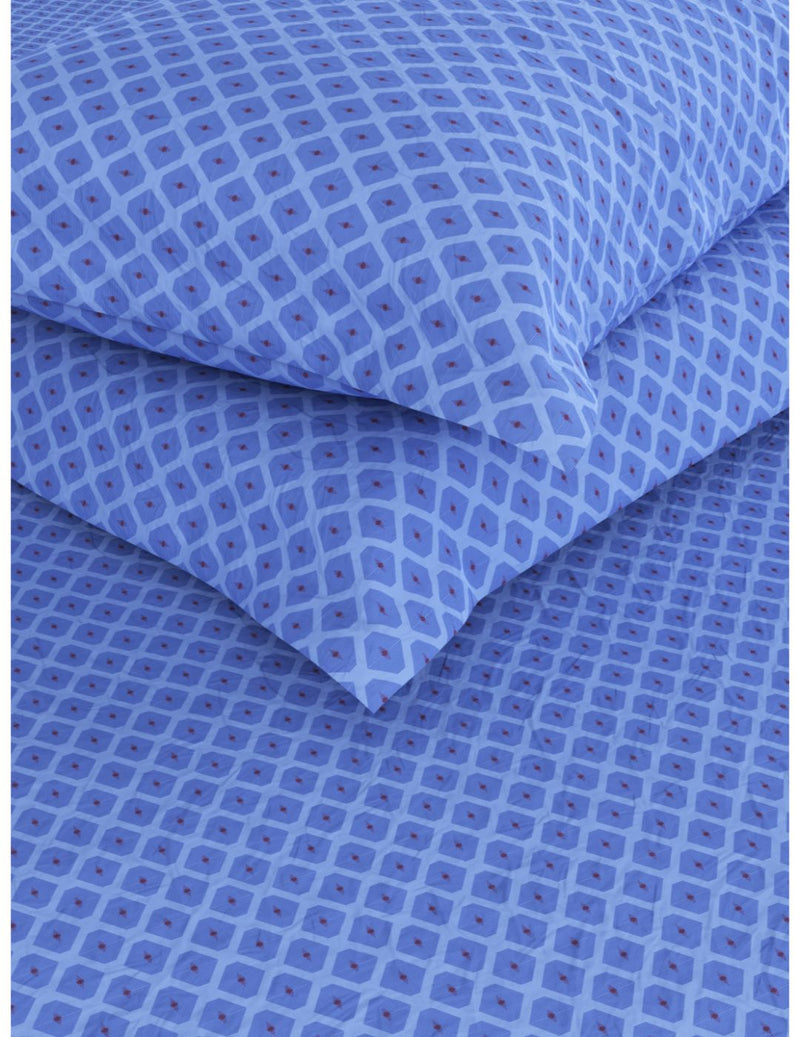 Soft 100% Natural Cotton Xl King Fitted Bedsheet With Elastic Edges With 2 Pillow Covers <small> (geometric-blue)</small>