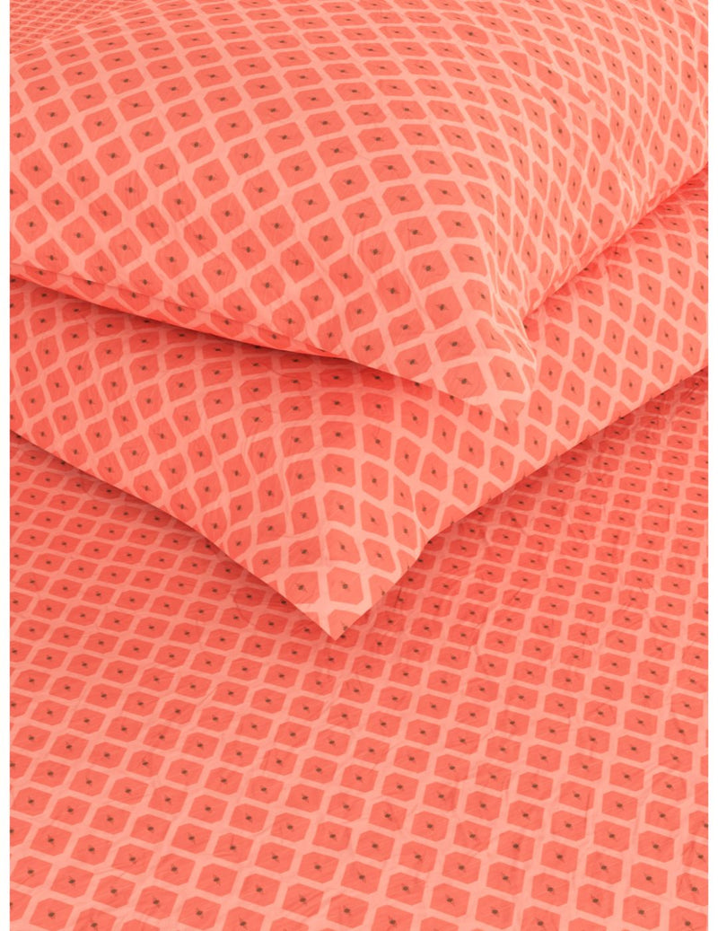 Soft 100% Natural Cotton Xl King Fitted Bedsheet With Elastic Edges With 2 Pillow Covers <small> (geometric-peach)</small>