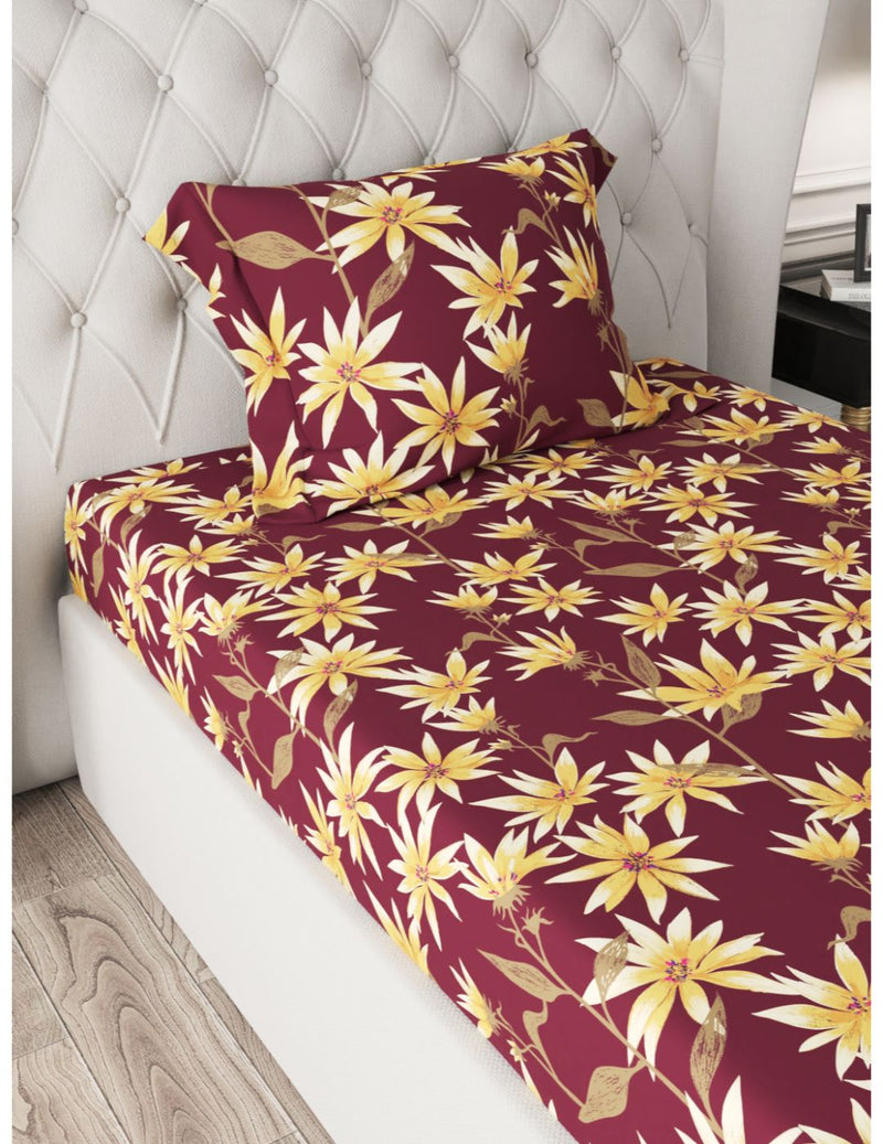Extra Smooth Micro Single Bedsheet With 1 Pillow Cover <small> (floral-maroon)</small>