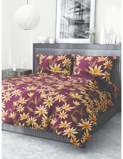 Extra Smooth Micro Single Bedsheet With 1 Pillow Cover <small> (floral-maroon)</small>