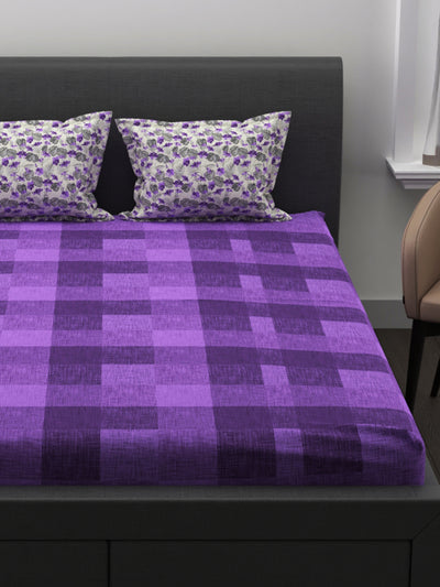 Soft 100% Natural Cotton Double Bedsheet With 2 Pillow Covers <small> (checks-violet)</small>