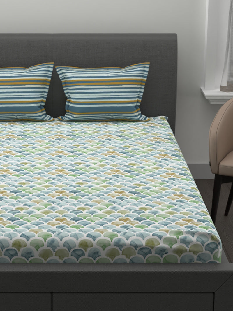 Soft 100% Natural Cotton Double Bedsheet With 2 Pillow Covers <small> (abstract-blue/multi)</small>