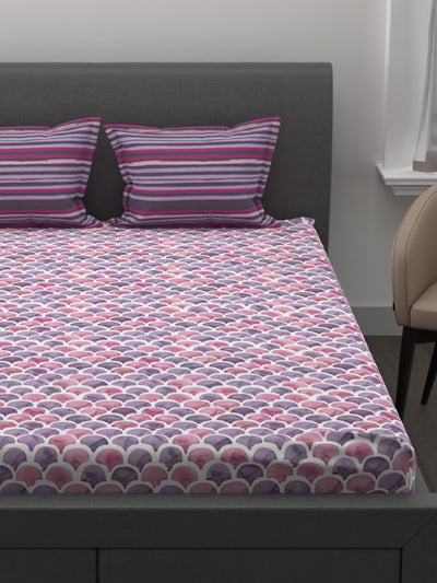 Soft 100% Natural Cotton Double Bedsheet With 2 Pillow Covers <small> (abstract-pink/multi)</small>