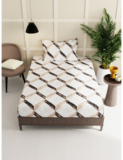 Extra Smooth Micro Single Bedsheet With 1 Pillow Cover <small> (geometric-beige/multi)</small>