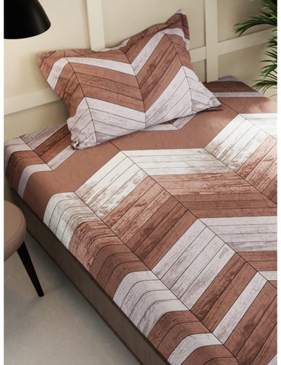 Extra Smooth Micro Single Bedsheet With 1 Pillow Cover <small> (geometric-brown/grey)</small>