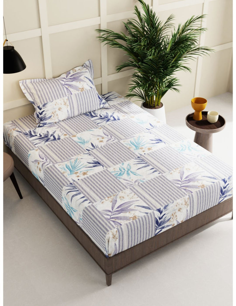 Extra Smooth Micro Single Bedsheet With 1 Pillow Cover <small> (stripe-blue/multi)</small>