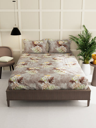 Extra Smooth Micro Double Bedsheet With 2 Pillow Covers <small> (floral-khaki)</small>
