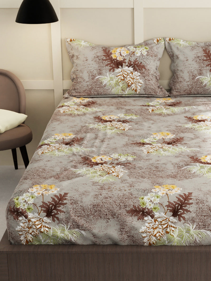 Extra Smooth Micro Double Bedsheet With 2 Pillow Covers <small> (floral-khaki)</small>