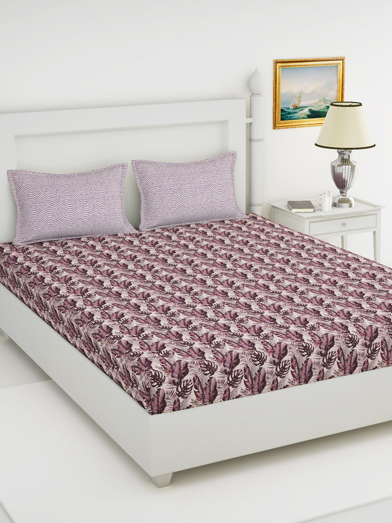Soft 100% Natural Cotton King Size Double Bedsheet With 2 Pillow Covers <small> (floral-maroon/pink)</small>
