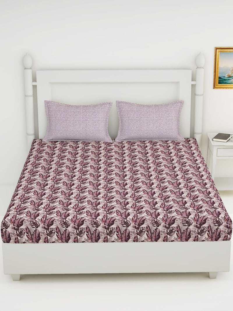 Soft 100% Natural Cotton King Size Double Bedsheet With 2 Pillow Covers <small> (floral-maroon/pink)</small>