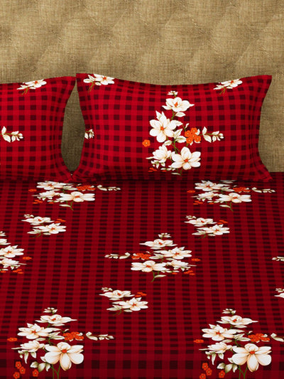 Bamboo Micro King Bedsheet With 2 Pillow Covers <small> (floral-red)</small>