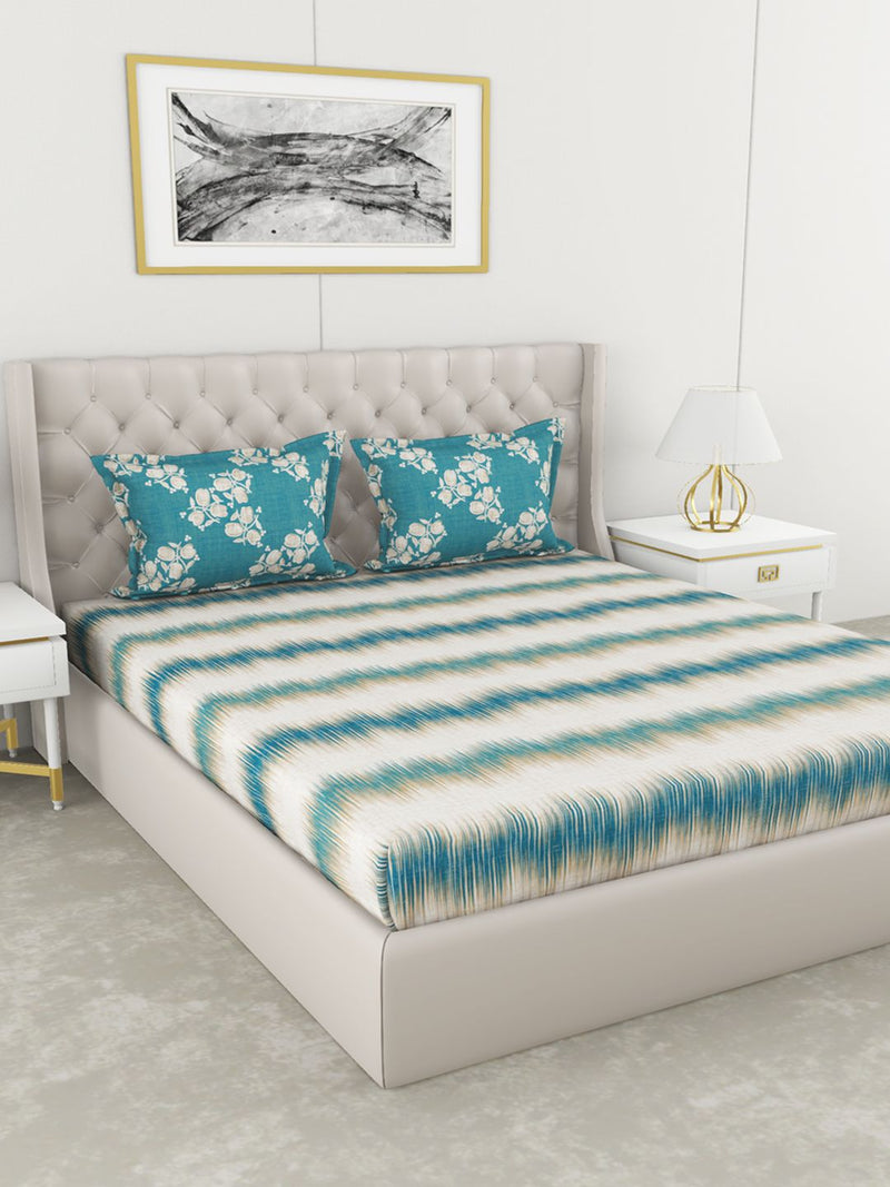 Super Soft 100% Cotton King Bedsheet With 2 Pillow Covers <small> (abstract-blue/ivory)</small>