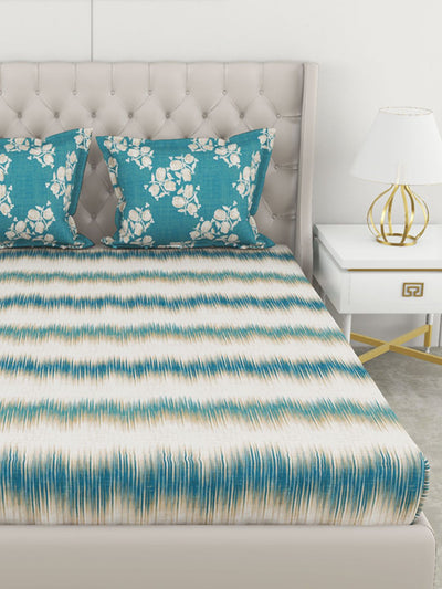 Super Soft 100% Cotton King Bedsheet With 2 Pillow Covers <small> (abstract-blue/ivory)</small>