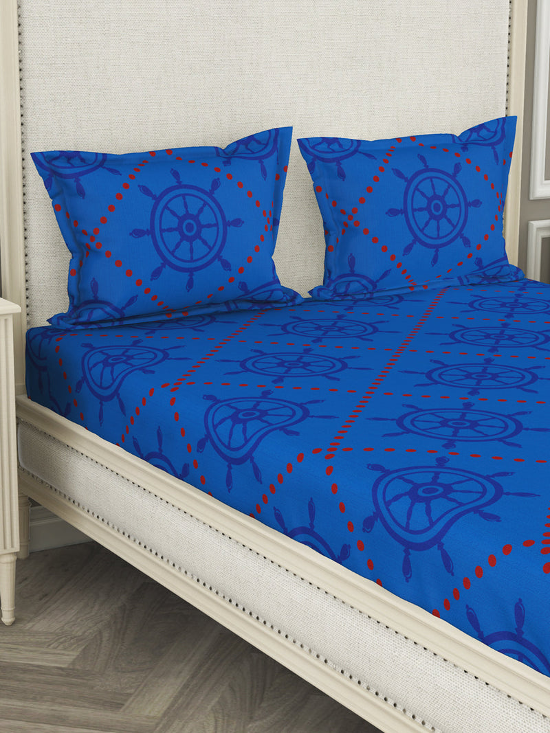 100% Pure Cotton Double Bedsheet With 2 Pillow Covers <small> (geometric-blue/red)</small>