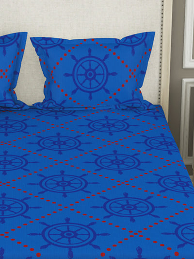 100% Pure Cotton Double Bedsheet With 2 Pillow Covers <small> (geometric-blue/red)</small>