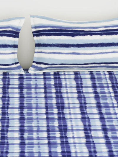 Soft 100% Natural Cotton King Size Double Bedsheet With 2 Pillow Covers <small> (checks-blue/white)</small>