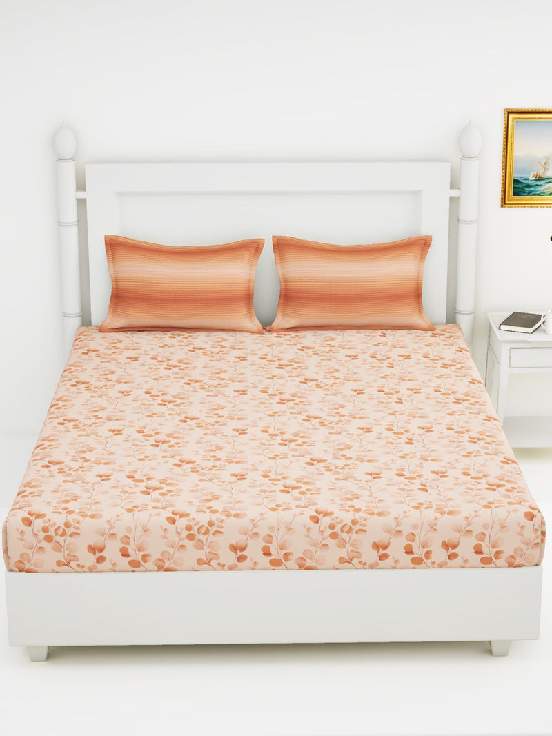 Soft 100% Natural Cotton King Size Double Bedsheet With 2 Pillow Covers <small> (floral-orange)</small>