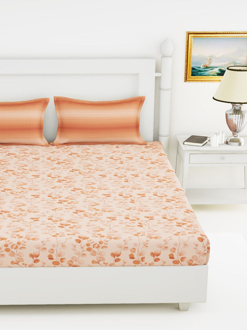 Soft 100% Natural Cotton King Size Double Bedsheet With 2 Pillow Covers <small> (floral-orange)</small>