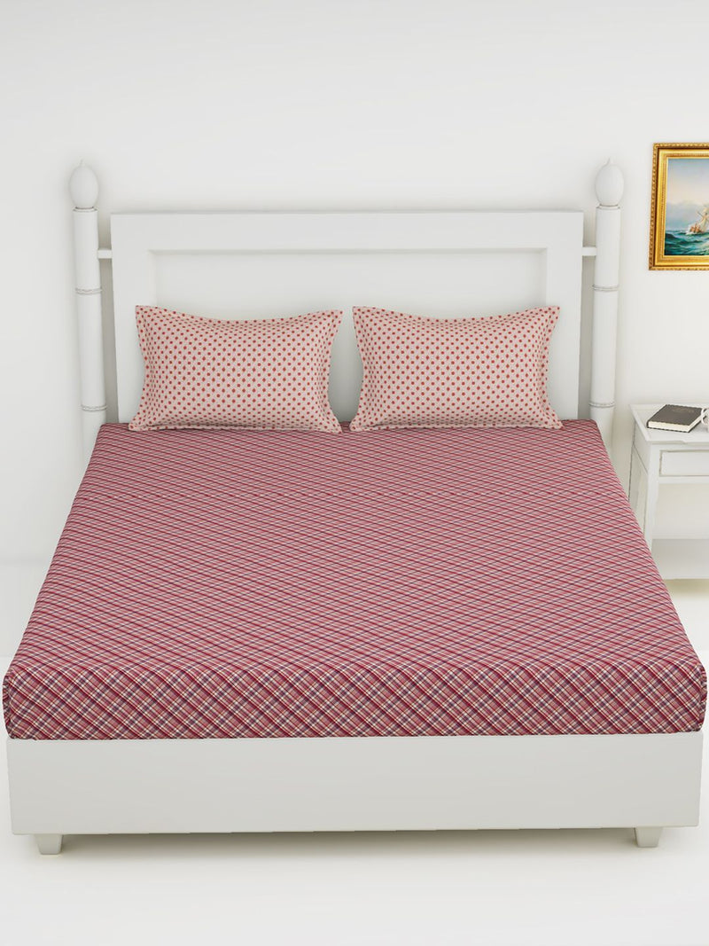Soft 100% Natural Cotton King Size Double Bedsheet With 2 Pillow Covers <small> (checks-red/multi)</small>