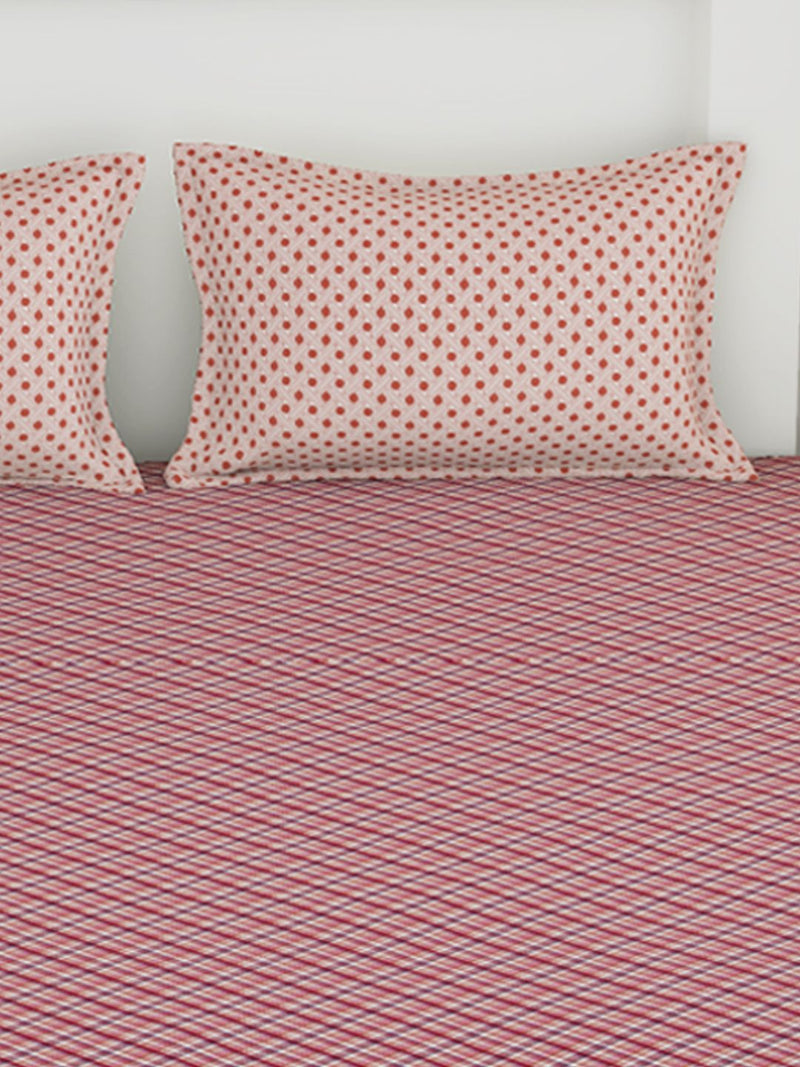 Soft 100% Natural Cotton King Size Double Bedsheet With 2 Pillow Covers <small> (checks-red/multi)</small>