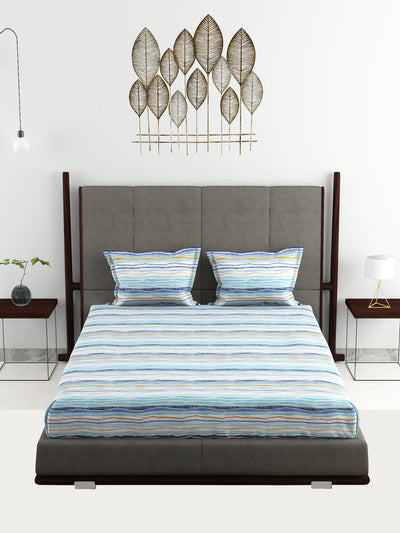 Super Soft 100% Cotton Xl King Size Bedsheet With 2 Pillow Covers <small> (abstract-blue/multi)</small>