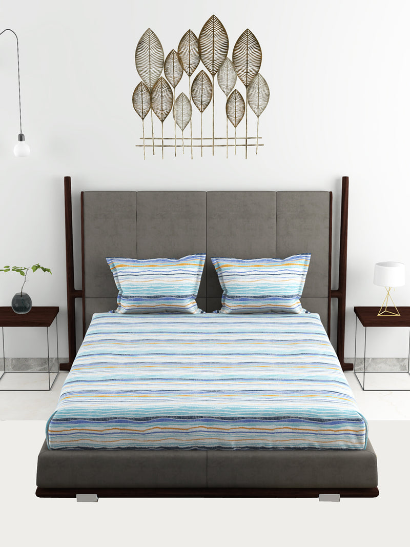Super Soft 100% Cotton Xl King Size Bedsheet With 2 Pillow Covers <small> (abstract-blue/multi)</small>