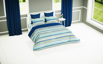 Super Soft 100% Cotton Xl King Size Bedsheet With 2 Pillow Covers + 2 Pillows <small> (abstract-blue/multi)</small>