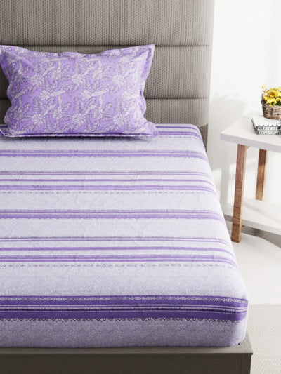 Soft 100% Natural Cotton Single Bedsheet With 1 Pillow Cover <small> (abstract-purple)</small>