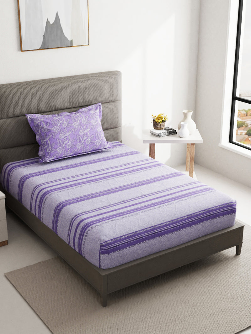 Soft 100% Natural Cotton Single Bedsheet With 1 Pillow Cover <small> (abstract-purple)</small>