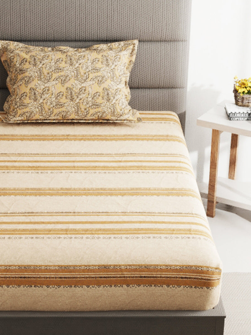 Soft 100% Natural Cotton Single Bedsheet With 1 Pillow Cover <small> (abstract-beige)</small>