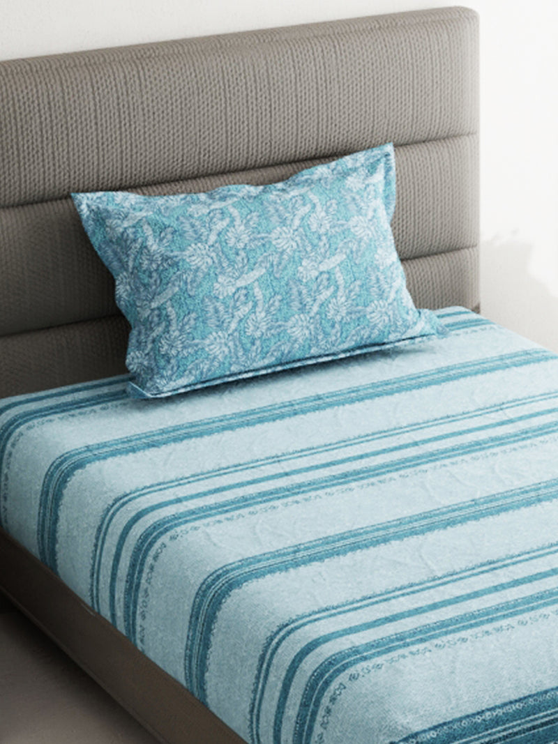 Soft 100% Natural Cotton Single Bedsheet With 1 Pillow Cover <small> (abstract-blue)</small>