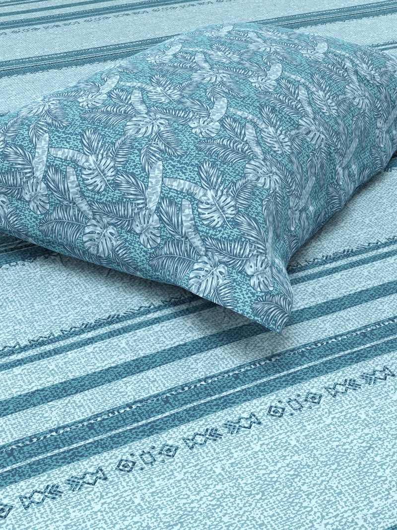 Soft 100% Natural Cotton Single Bedsheet With 1 Pillow Cover <small> (abstract-blue)</small>