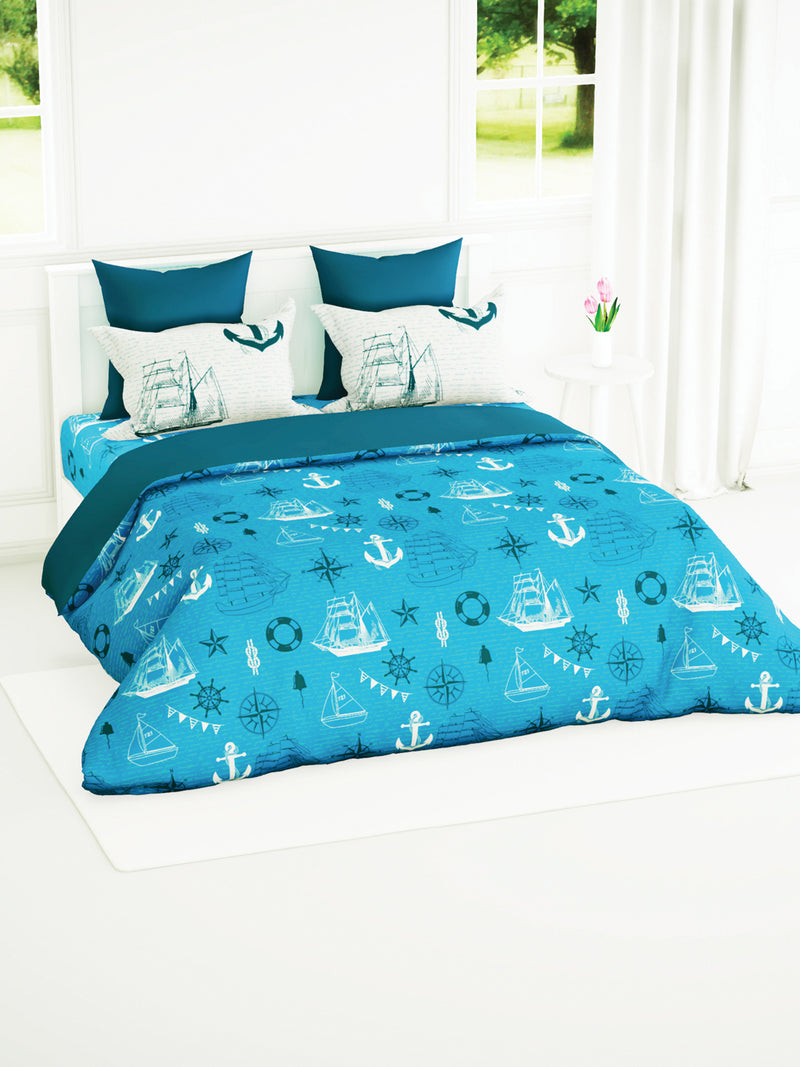 Soft 100% Natural Cotton Single Bedsheet With 1 Pillow Cover <small> (geometric-blue)</small>