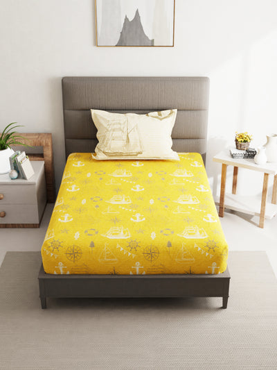 Soft 100% Natural Cotton Single Bedsheet With 1 Pillow Cover <small> (geometric-yellow)</small>